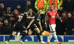 L'attaquant français de Séville, Wissam Ben Yedder (c), buteur en 8e de finale retour de la Ligue des champions face à Manchester United, à Old Trafford, le 13 mars 2018