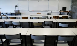 Une classe vide de l'université de Mont-Saint-Aignan, près de Rouen, le 11 octobre 2017