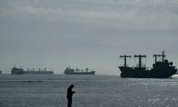 Un cargo chargé de céréales dans la zone d'ancrage à l'entrée du Bosphore à Istanbul le 31 octobre 2022