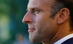 Le président de la République Emmanuel Macron lors de la cérémonie pour le 78e anniversaire de la libération de Bormes-les-Mimosas