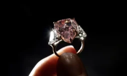 The gem is the largest pear-shaped pink diamond of its quality ever sold at auction ( AFP / Fabrice COFFRINI )