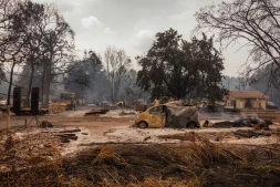 Dans un hall du parc des expositions de Bordeaux qui accueille des personnes évacuées en raison des incendies, le 25 juillet 2026 à Bordeaux