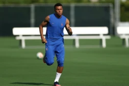 Kylian Mbappé participe à une séance d'entraînement, le 3 juillet 2026 à Philadelphie aux Etats-Unis