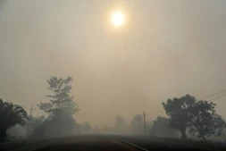 L'air de l'île indonésienne de Kalimantan pollué par des fumées d'incendies de forêt, le 20 août 2026 en Indonésie
