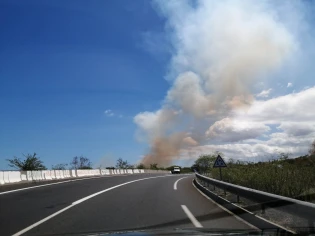 feu dans la savane du Cap Lahoussaye