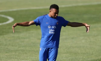L'attaquant français Kylian Mbappé participe à une séance d'entraînement à l'université Bentley de Waltham, près de Boston, le 20 juin 2026