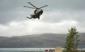 Un hélicoptère militaire danois lors d'exercices de l'Otan le 9 septembre au Groenland
