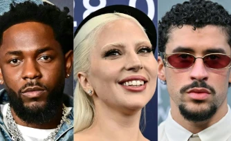 Photomontage des favoris des 68e Grammy Awards, Kendrick Lamar, Lady Gaga et Bad Bunny