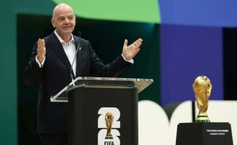 Le président de la Fifa Gianni Infantino en conférence de presse, le 1er juin 2026 à Dallas (Texas)