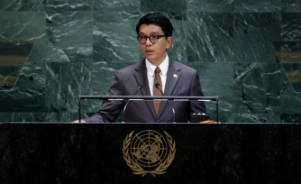 (Photo archives) Le président malgache Andry Rajoelina fait un discours aux Nations unies, le 24 septembre 2025 à New York (Etats-Unis)