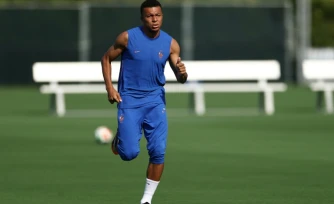 Kylian Mbappé participe à une séance d'entraînement, le 3 juillet 2026 à Philadelphie aux Etats-Unis