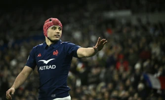 Le joueur de rugby français Louis Bielle-Biarrey pendant le match du Tournoi des six nations contre l'Ecosse au Stade de France le 15 mars 2025.
