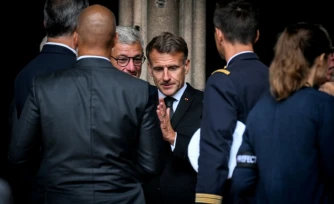 Le chef de l'Etat Emmanuel Macron aux obséques de François Patriat le 25 août 2026, à Semur-en-Auxois (Côte d'or)