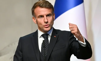 Le président français Emmanuel Macron lors d'une conférence de presse à Ljubljana, le 21 octobre 2025 en Slovénie