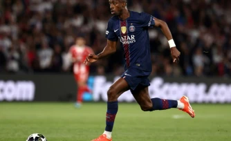 L'attaquant du Paris Saint-Germain Ousmane Dembélé le 28 avril 2026 au Parc-des-Princes à Paris lors de la demi-finale aller de la C1 contre le Bayern