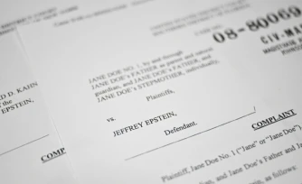 Photographie montrant un document judiciaire sur l'affaire Epstein, le 19 décembre 2025 à Washington