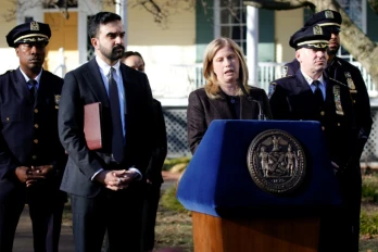 La cheffe de la police new-yorkaise Jessica Tisch lors d'une conférence de presse le 9 mars 2026, à New York, aux Etats-Unis