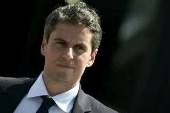 Le candidat à la présidentielle et patron de Renaissance Gabriel Attal visite le salon Eurosatory, le 16 juin 2026 à Villepinte, près de Paris