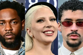 Photomontage des favoris des 68e Grammy Awards, Kendrick Lamar, Lady Gaga et Bad Bunny