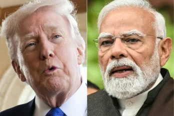 Combo du président américain Donald Trump, le 1er février 2026 à Palm Beach aux Etat-Unis, et du Premier ministre indien Narendra Modi, à New Delhi le 29 janvier 2026
