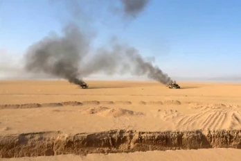 Une image diffusée le 15 septembre par les Houthis montre des véhicules militaires qu'ils disent avoir attaqué à al-Jawf, au Yémen