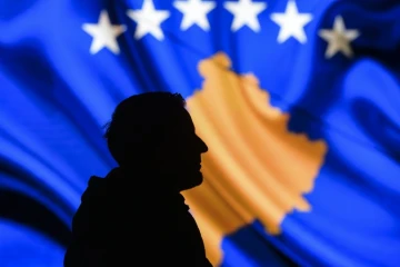 La drapeau du Kosovo à Pristina le 15 février 2018