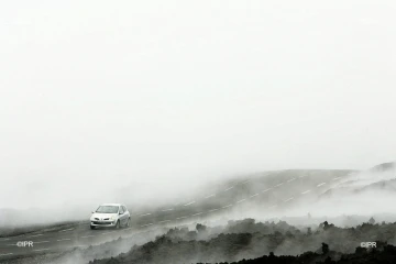 Jeudi 31 janvier 2008 - La route des laves noyée sous l'épais brouillard généré par la vapeur d'eau