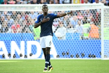 Le milieu de terrain français Paul Pogba après son but contre l'Australie lors du Mondial, le 16 juin 2018 à Kazan