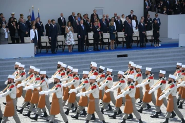 Donald Trump aux côtés, notamment, d'Emmanuel Macron le 14 juillet 2017 à Paris