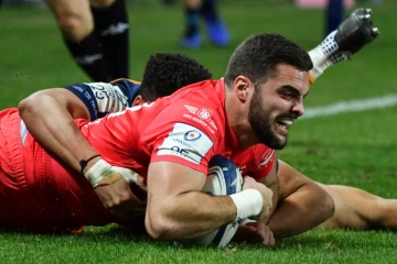 L'ailier toulousain Lucas Tauzin marque un essai sur le terrain de Montpellier en Coupe d'Europe, le 14 décembre 2019 
