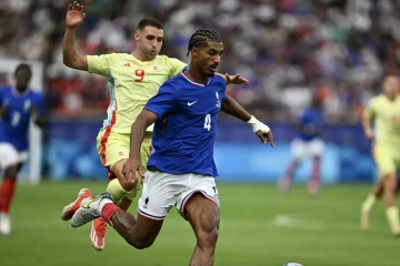 Loïc Badé lors de la finale des Jeux olympiques France-Espagne, au Parc des Princes, le 9 août 2024, à Paris.  
