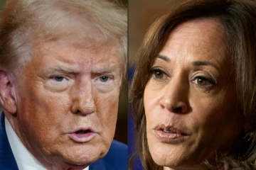 Combo photo de Kamala Harris et Donald Trump, le 16 octobre 2024