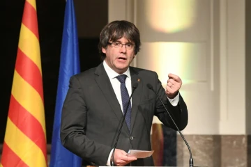 Le président catalan destitué Carles Puigdemont, lors d'un discours à Bruxelles le 7 novembre  2017