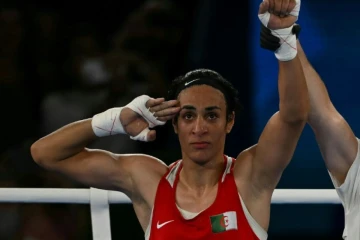   L'Algérienne Imane Khelif après sa victoire contre la Chinoise Yang Liu en finale olympique des -66kg à Paris, le 9 août 2024 AFP Mauro PIMENTEL
