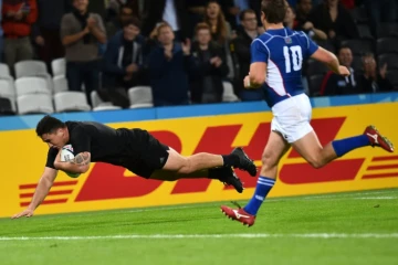 Le Néo-Zélandais Codie Taylor inscrit un essai face à la Namibie, le 24 septembre 2015 au Stade Olympique de Londres