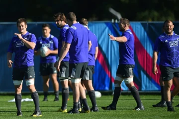 Les All Blacks, lors d'une séance d'entraînement à Teddincton à l'ouest de Londres, le 23 septembre 2015