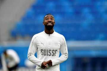Le défenseur Johan Djourou lors d'une séance d'entraînement de l'équipe Suisse, le 2 juillet 2018 à Saint-Pétersbourg 