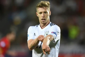 L'attaquant de l'Allemagne Mitchell Weiser auteur de l'unique but du match face à l'Espagne en finale du championnat d'Europe Espoirs de football, le 30 juin 2017 à Cracovie