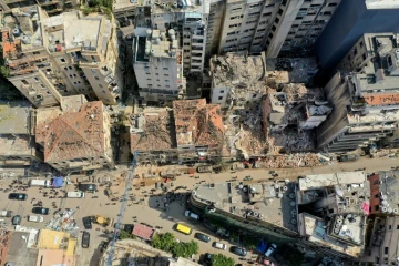 Vue aérienne le 7 août 2020 des quartiers de Beyrouth détruits par l'explosion