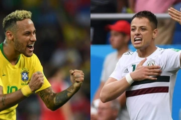 Neymar le Brésilien (g) et Javier "Chicharito" Hernandez le Mexicain dans un photomontage réalisé le 30 juin 2018 