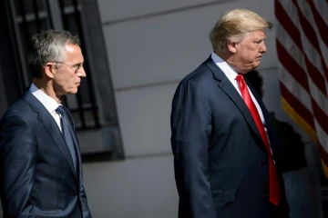 Le secrétaire général de l'Otan Jens Stoltenberg et le président américain Donald Trump, le 11 juillet 20108 à Bruxelles après avoir fait une déclaration à la presse.