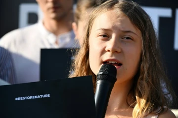 L'activiste suédoise pour le climat Greta Thunberg lors d'un discours devant le Parlement européen, le 11 juillet 2023 à Strasbourg