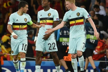 Eden Hazard, Michy Batshuayi et Kevin De Bruyne lors du match de l'Euro-2016 face à la Hongrie, le 26 juin à Toulouse