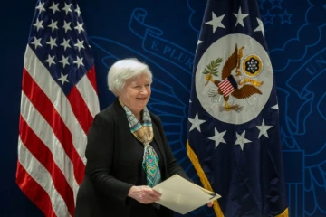 Janet Yellen, secrétaire d'État au Trésor américain, s'exprime lors d'une table ronde à l'ambassade des États-Unis à Pékin, le 8 juillet 2023