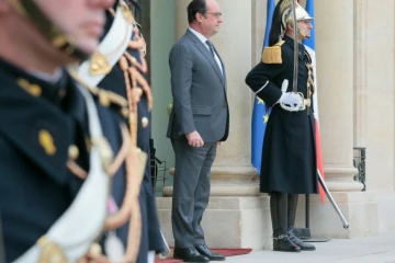 Le président de la République François Hollande, le 22 janvier 2016 sur le perron de l'Elysée