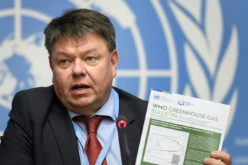 Le secrétaire général de l'Organisation météorologique mondiale (OMM), Petteri Taalas, lors de la publication du bulletin annuel sur les concentrations de gaz à effet de serre (GES)