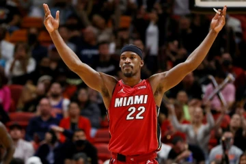Assuré d'être tête de série N.1 à l'Est, le Miami Heat est emmené par Jimmy Butler, ici le 26 janvier 2022 à Miami