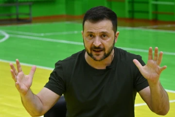 Le président ukrainien Volodymyr Zelensky lors d'un entretien accordé à plusieurs médias français dont l'AFP, à Rivné, dans l'ouest de l'Ukraine, le 30 juillet 2024