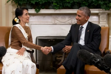 La chef de la diplomatie birmane et icône mondiale de la démocratie, Aung San Suu Kyi, et le président américain, Barack Obama à Washington, le 14 septembre 2016