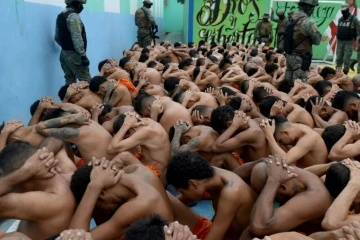 Un groupe de détenus lors d'une inspection à la prison El Rodeo de Portoviejo (Équateur), le 5 juin 2024.